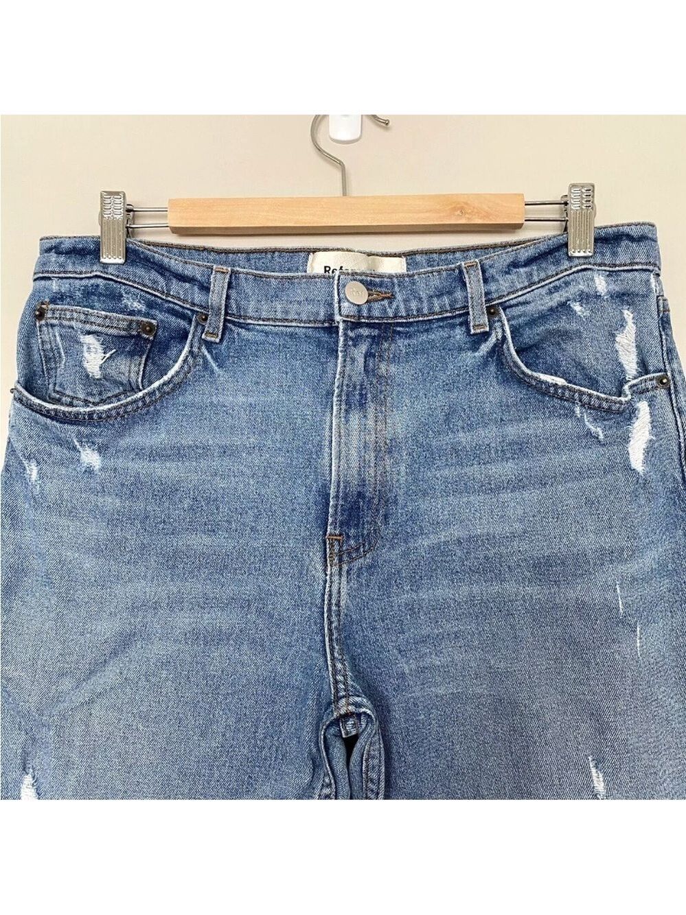 Reformation Cropped Flood Jeans Distressed Raw Hem in Olympic Wash Sz 30 - Picture 6 of 16
